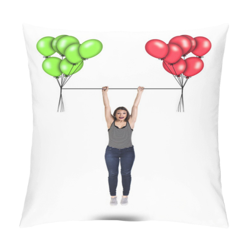 Personality  Woman Being Lifted Up By Cartoon Balloons. Pillow Covers