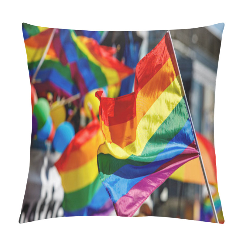 Personality  Lgbt Pride Rainbow Flag During Parade In The City Pillow Covers