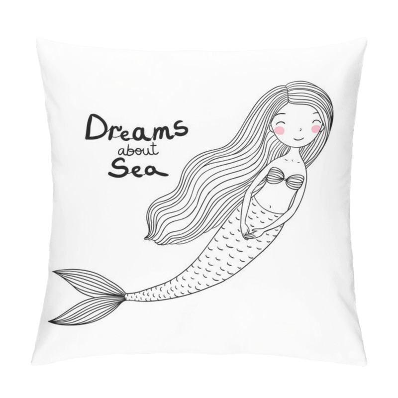 Personality  Beautiful Cute Cartoon Mermaid With Long Hair. Siren. Sea Theme. Pillow Covers