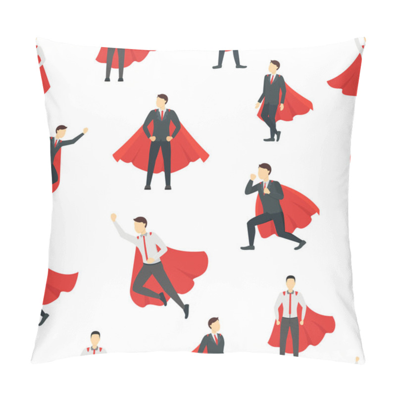 Personality  Cartoon Businessman Superhero Seamless Pattern Background. Vector Pillow Covers