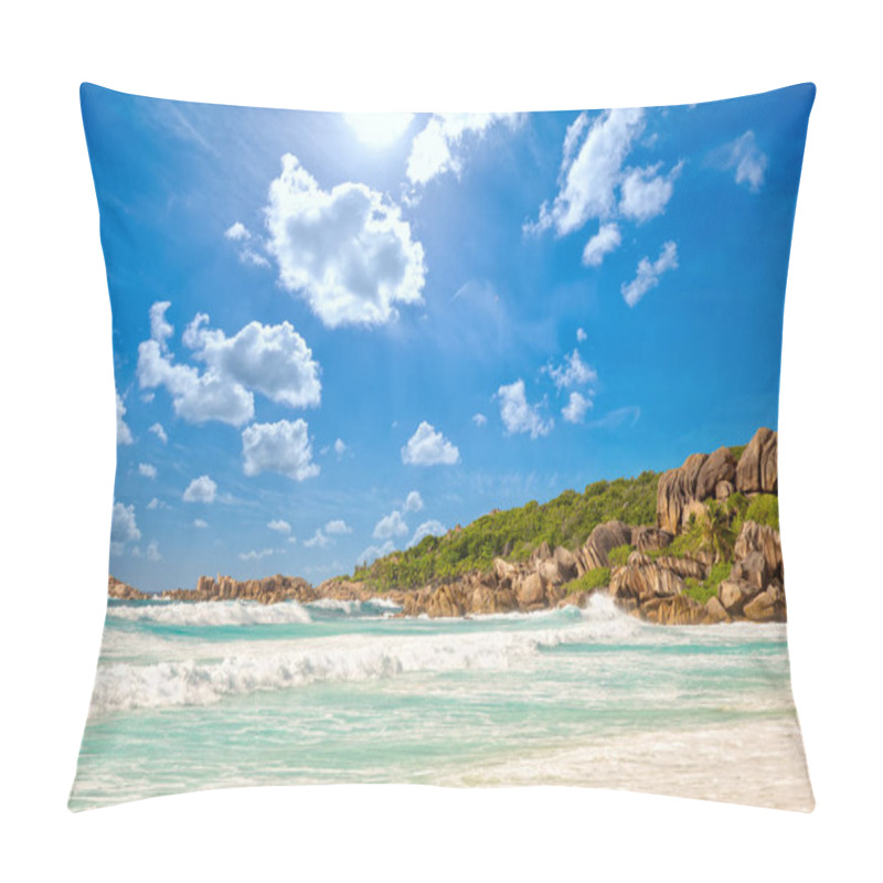 Personality  Waves At Grande Anse Beach In La Digue Island, Seyshelles Pillow Covers