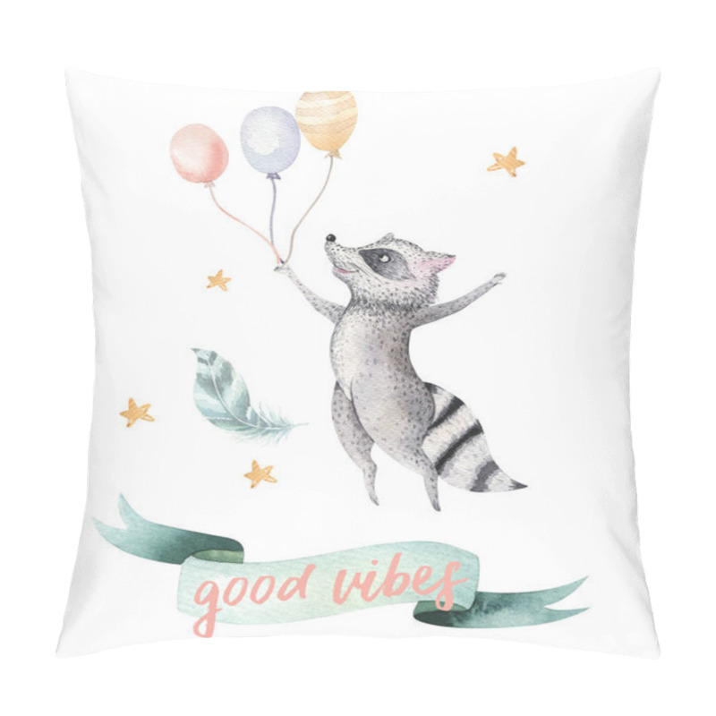 Personality  Cute Jumping Raccoon On Balloons Pillow Covers