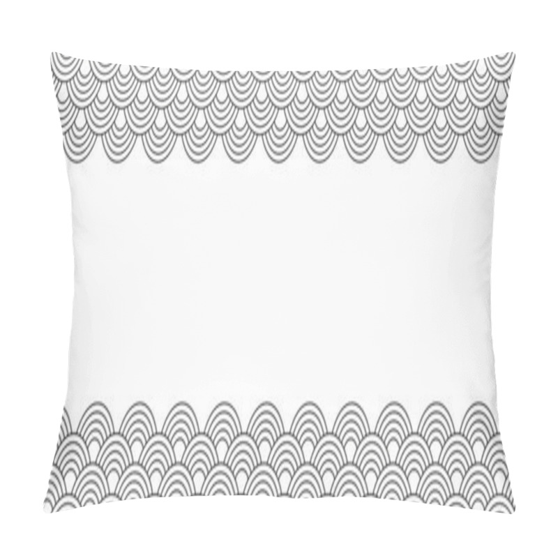 Personality  Top And Bottom Borders With Japanese Seigaiha Pattern And Empty Space. Black And White Scallops Print. Fish Squama Or Dragon Scale. Simple Geometric Background. Vector Graphic Illustration. Pillow Covers