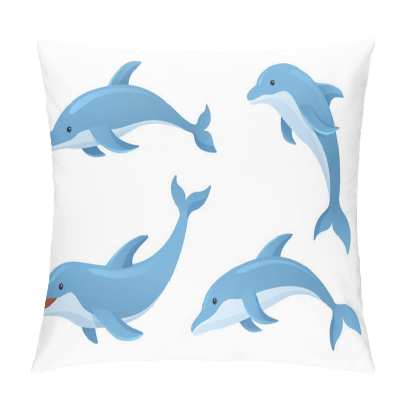 Personality  Cute Dolphins In Various Poses Cartoon Illustration Pillow Covers