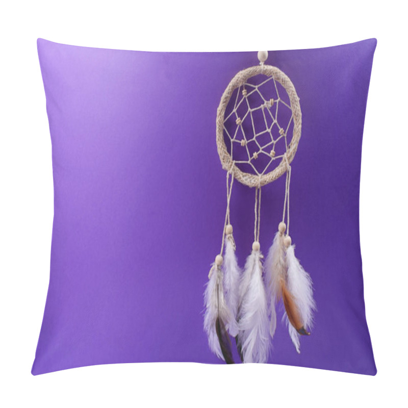 Personality  Dreamcatcher With Feathers On Purple Gradient Background. Ethnic Design, Tribal Symbol. Pillow Covers