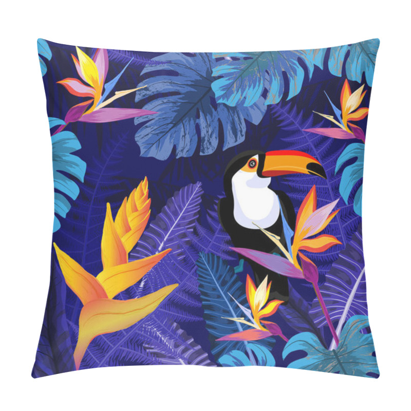 Personality  Seamless Pattern With Flowers And Toucan Bird Pillow Covers