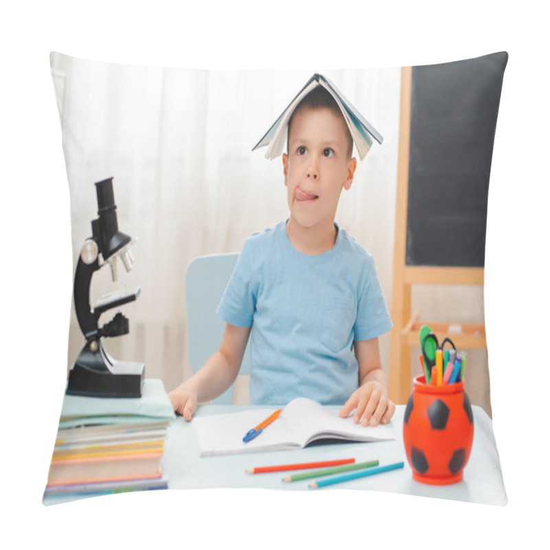 Personality  School Boy Sitting At Home Classroom Lying Desk Filled With Books Training Material Schoolchild Sleeping Lazy Bored Pillow Covers