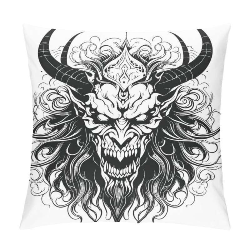 Personality  Abstract Demon Face Vector Illustration: An Enigmatic Symbol Of Otherworldly Power Pillow Covers