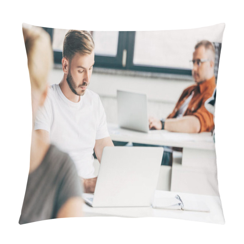 Personality  Group Of Young Business People Working On Startup Together At Open Space Office Pillow Covers