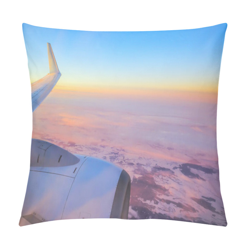 Personality  The Wing Of The Plane And The Engine In The Sky At Sunset Pillow Covers