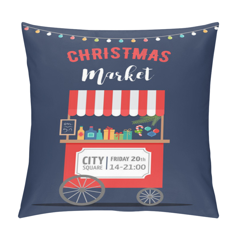 Personality  Christmas Village, Winter Town, Christmas Market, Xmas Fair, Christmas Poster. Merry Christmas Background Pillow Covers