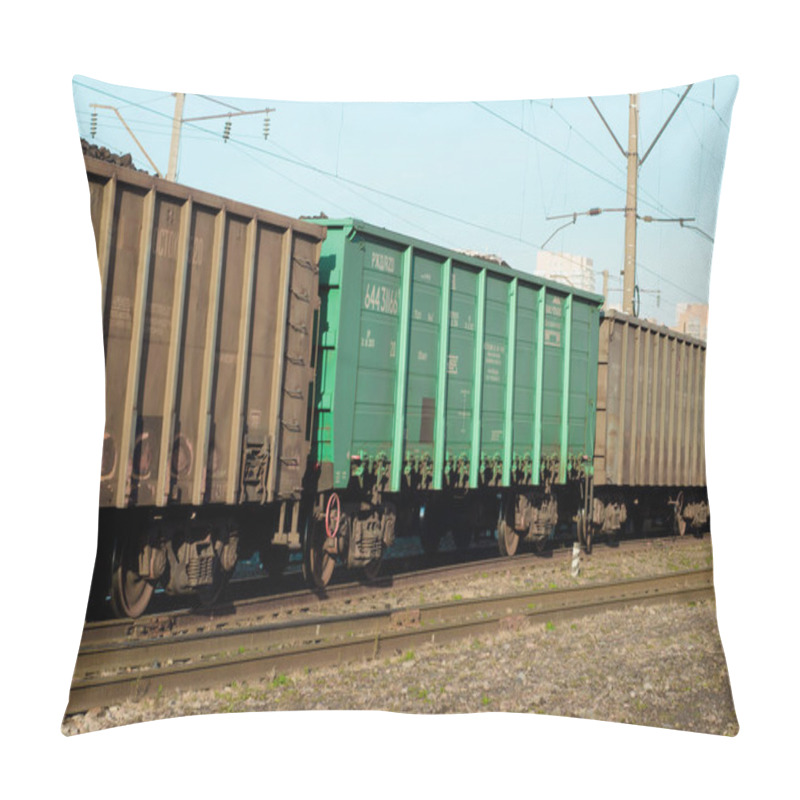 Personality  Freight Cars In A Moving Freight Train. Transportation By Rail. Russia Krasnoyarsk, October 17, 2020 Pillow Covers