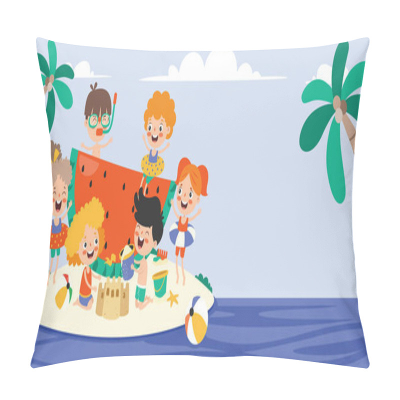 Personality  Flat Summer Banner With Cartoon Character Pillow Covers