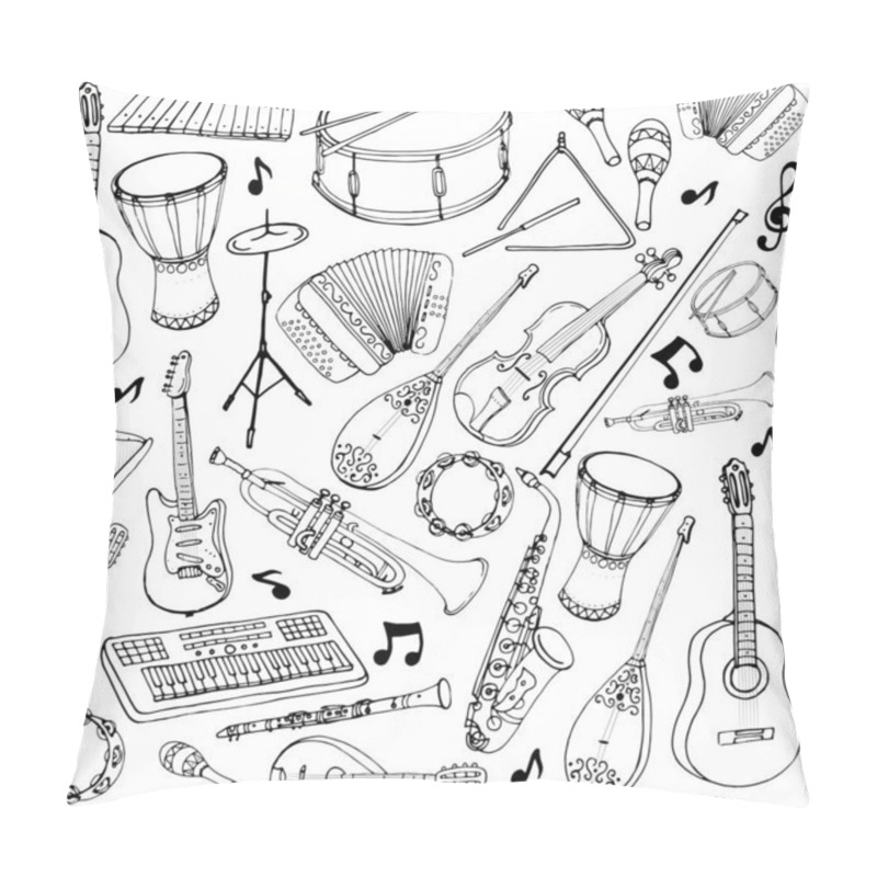 Personality  Vector Seamless Pattern Of Musical Instruments. Linear Hand Draw Pillow Covers