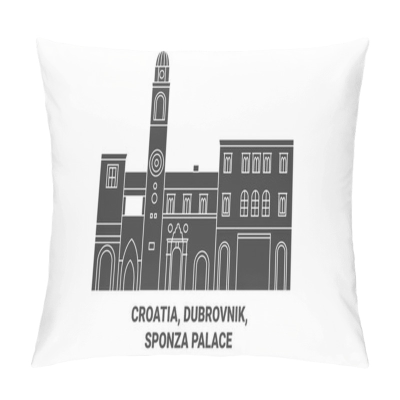 Personality  Croatia, Dubrovnik, Sponza Palace Travel Landmark Line Vector Illustration Pillow Covers