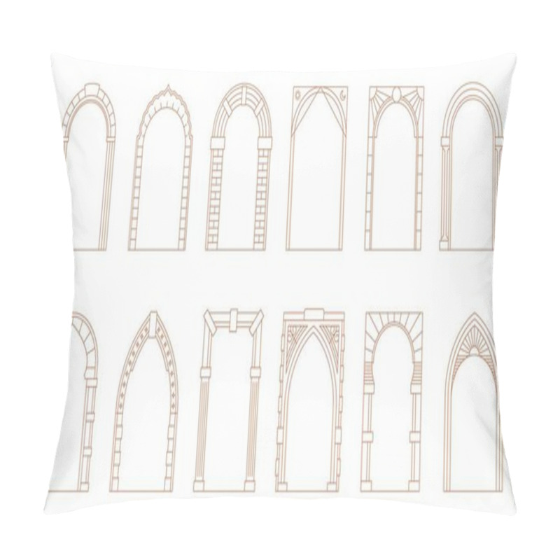 Personality  Art Deco Arch Window And Door Frames, Entrance Doorways And Gateway, Vector Architectural Line Drawing. Ancient Classic Architecture Arch Doors With Arcs Of Medieval Temple, Palace Or Mosque Doorways Pillow Covers