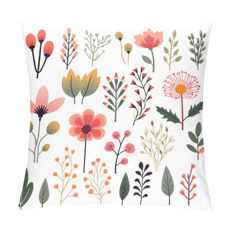 Personality  Set Of Hand Drawn Floral Design Elements, Abstract Shapes. Wild And Garden Flowers, Leaves. Contemporary Modern Vector Botanical Art Illustrations In Trendy Colors Isolated On Transparent Background. Pillow Covers