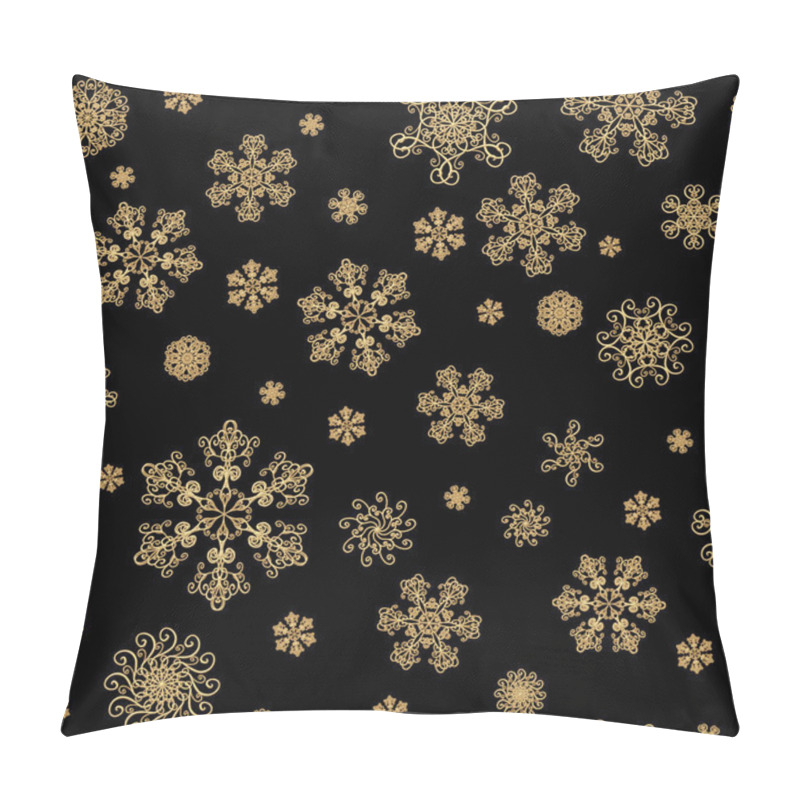 Personality  Winter Black Hand Drawn Seamless Pattern Print With Gold Beauty Snowflakes. Luxury Background With Golden Snow Crystals. Happy New Year, Merry Christmas Concept. Print For Textile, Wallpaper, Wrapping Pillow Covers