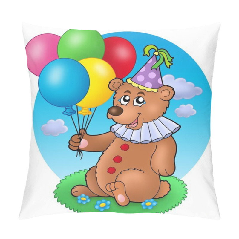 Personality  Bear Clown With Balloons On Meadow Pillow Covers