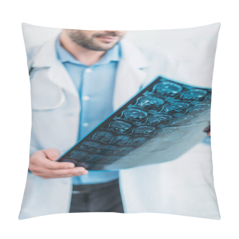 Personality  Cropped Shot Of Doctor Examining Mri Scan Pillow Covers