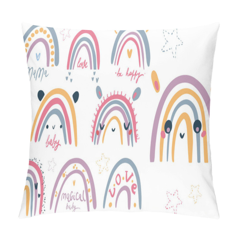 Personality  Abstract Vector Rainbow Set. Hand Drawn Rainbows In Minimalist Scandinavian Style. Modern Baby, Kid Illustrations. Rainbow In Different Shapes. Colorful Pastel Color Pillow Covers