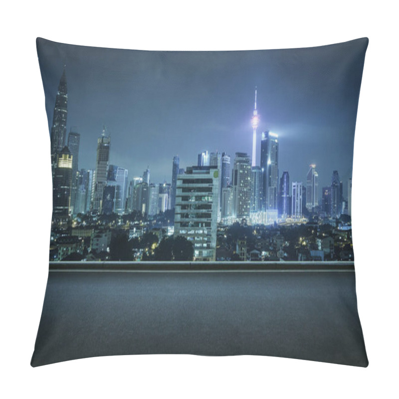 Personality  Asphalt Road Side With Beautiful Kuala Lumpur City Skyline. Night Scene . Pillow Covers