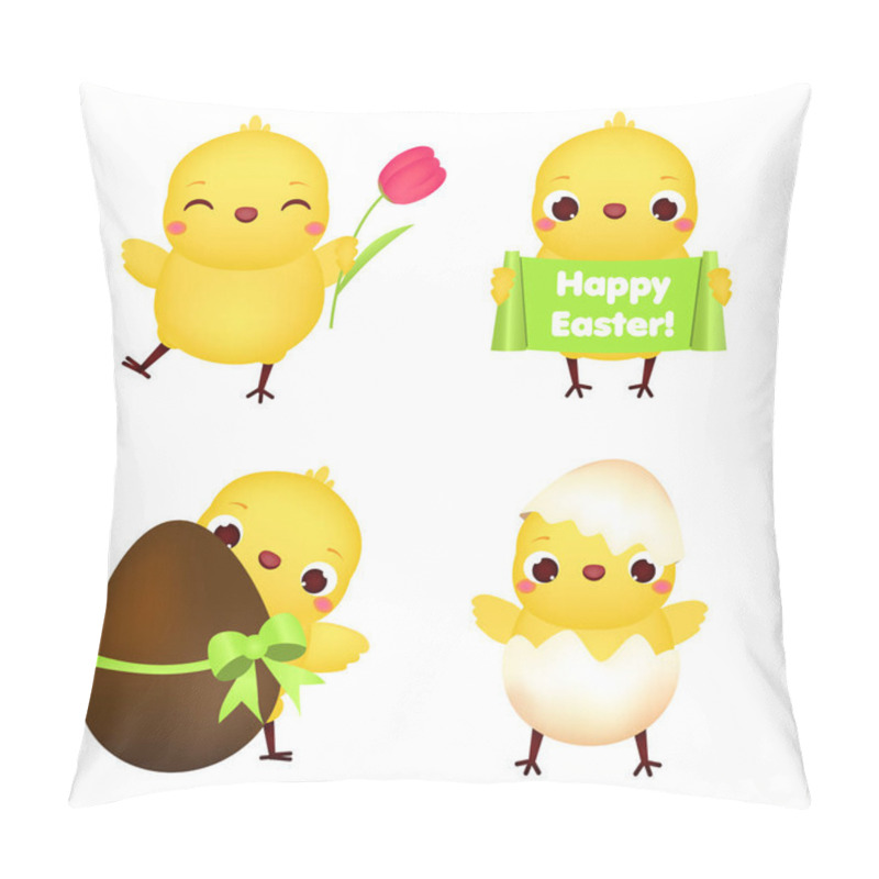 Personality  Easter Chickens Collection. Cute Cartoon Chiks With Flowers, Eggs And Other Traditional Symbols For Easter Celebration Pillow Covers