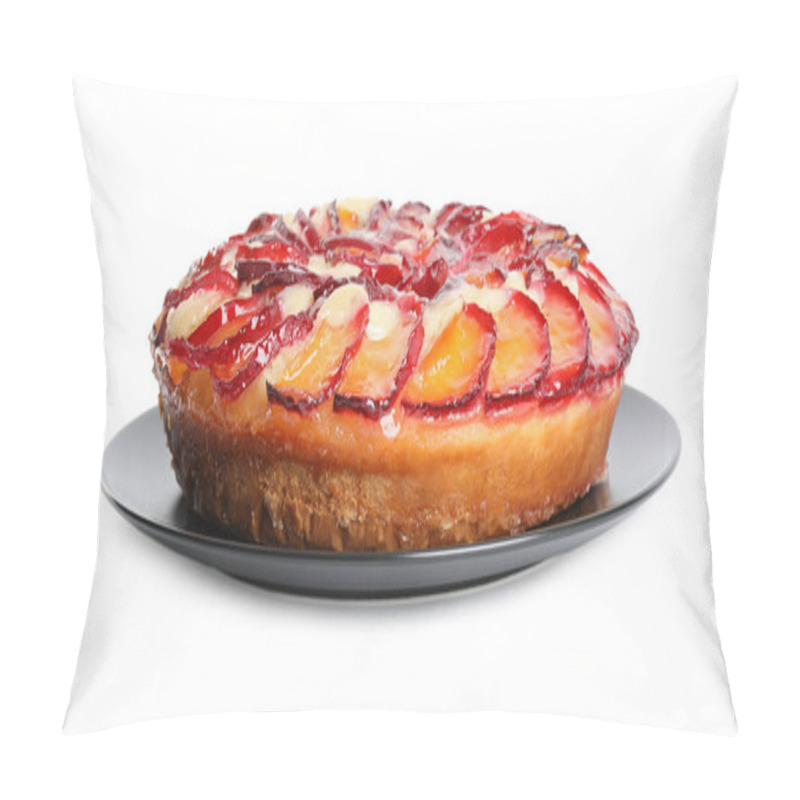 Personality  Delicious Cake With Plums Isolated On White Pillow Covers