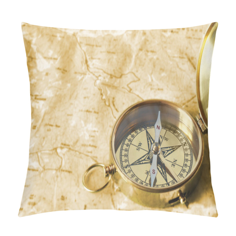 Personality  Compass On Old Map Pillow Covers