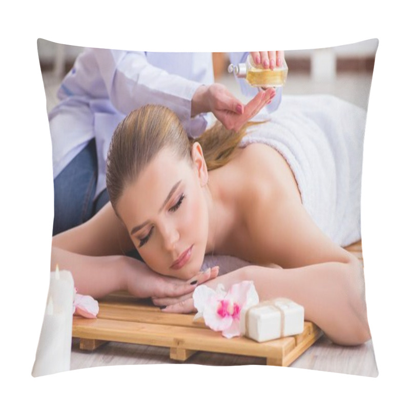 Personality  Young Woman During Spa Procedure In Salon Pillow Covers