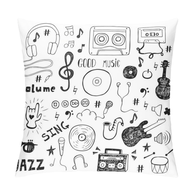 Personality  Set Of Music Doodle Isolated On White Background Pillow Covers