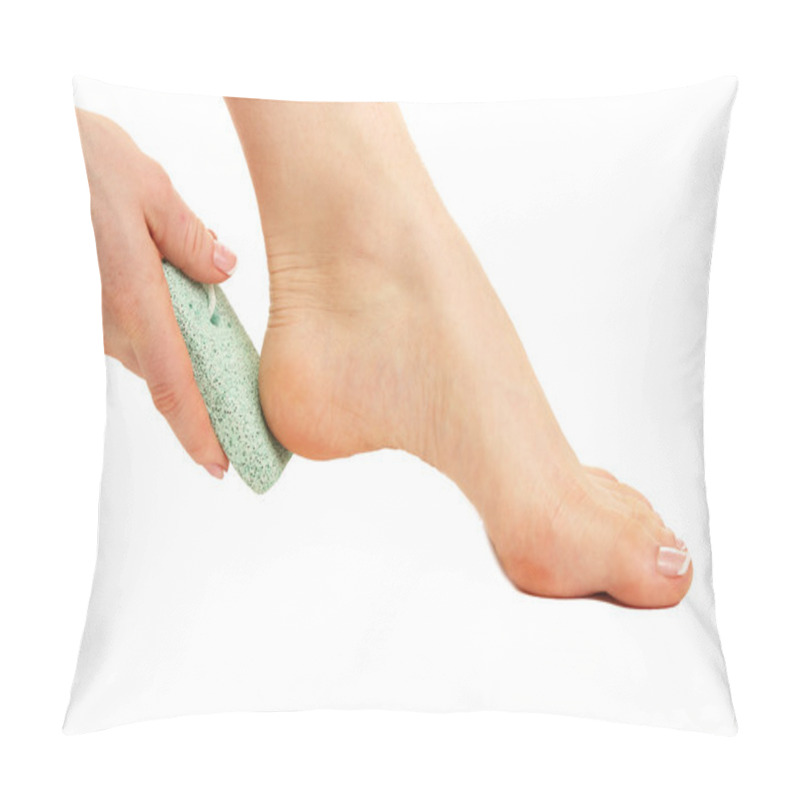 Personality  Woman Having Her Foot Scrubbed, Isolated On White Pillow Covers