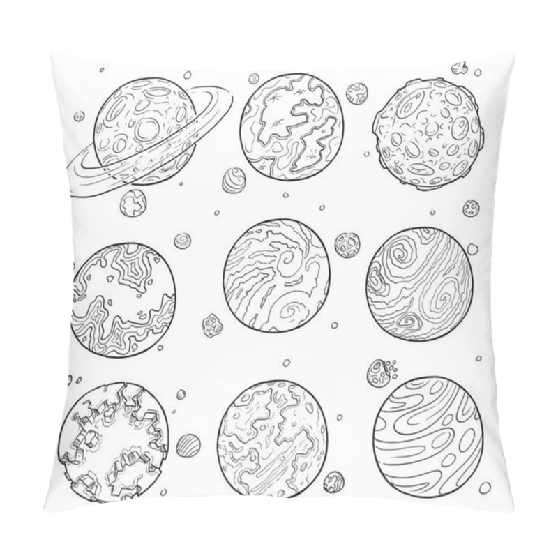 Personality  Set Of Cartoon Drawings Of Alien Planets. Pillow Covers