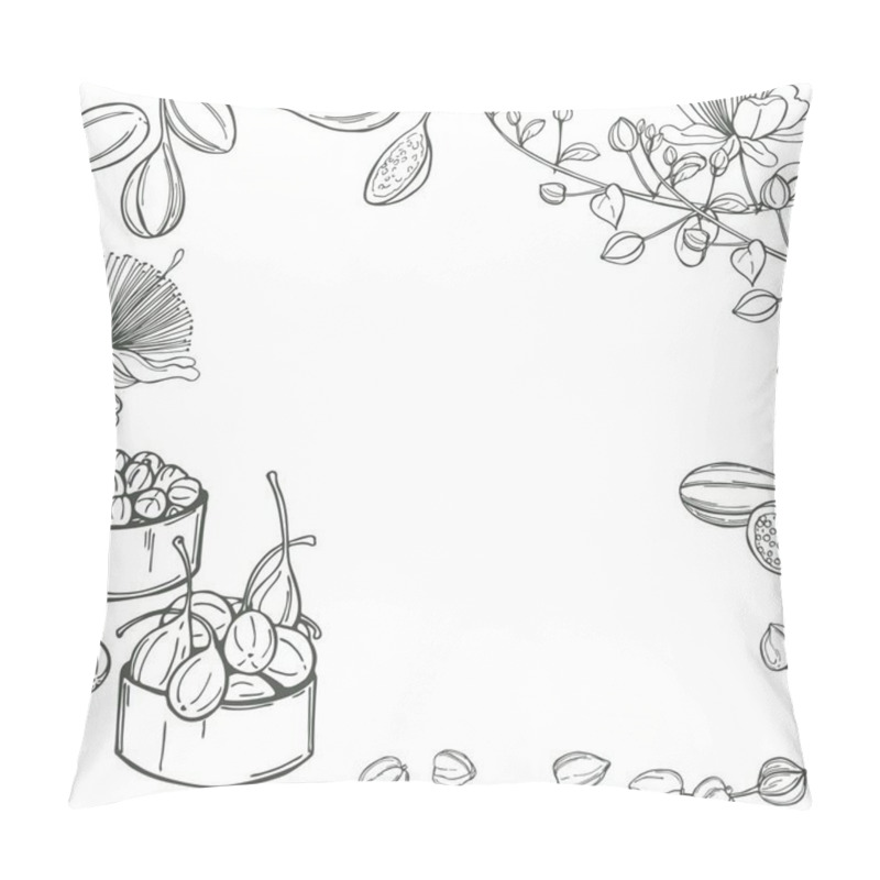 Personality  Hand Drawn Edible Fruits And Buds Of Capers.  Vector Background. Pillow Covers