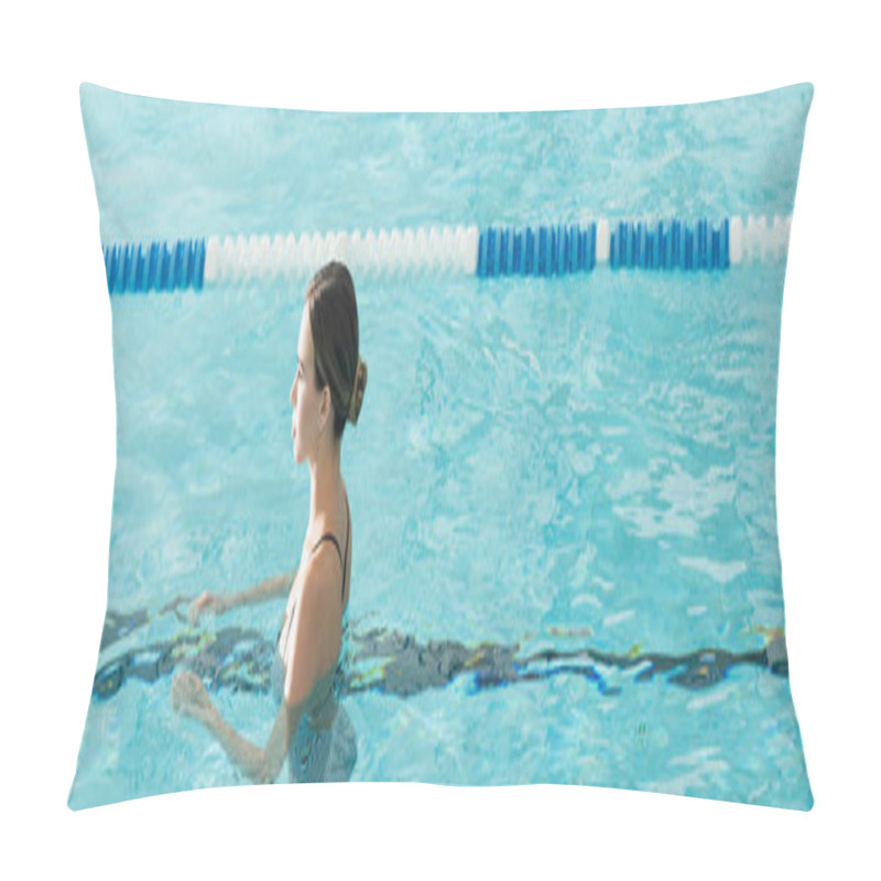 Personality  Side View Of Young Woman Swimming In Pool In Spa Center, Banner  Pillow Covers