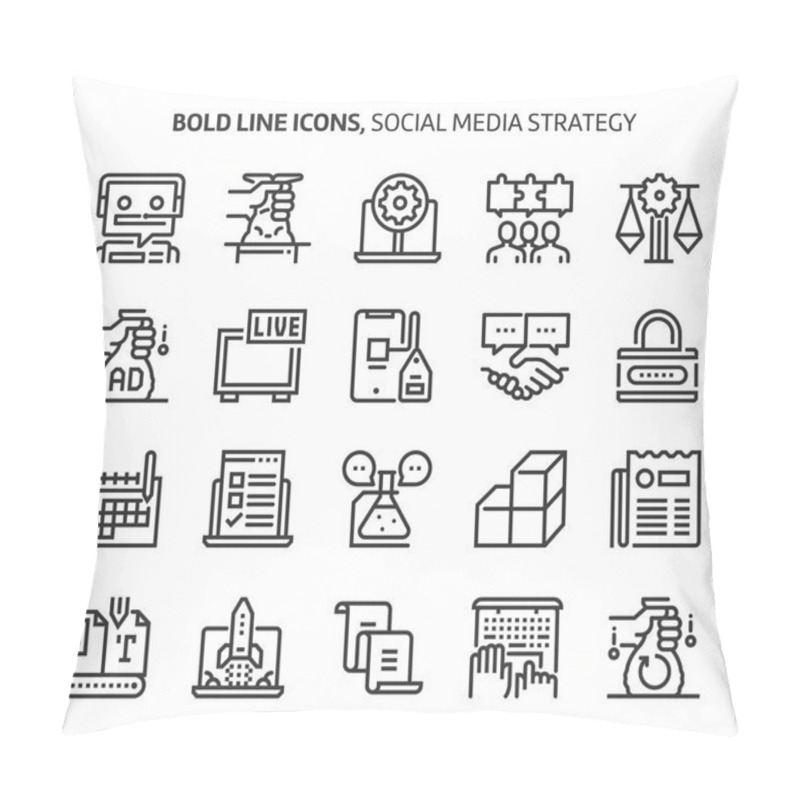 Personality  Social Media Strategy, Bold Line Icons Pillow Covers