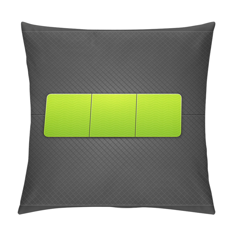 Personality  Web Button Element Design. Green Empty Form With Glow And Shadow. Satin Soft Smooth Rounded Rectangle Shape On Black Metal Background With Texture. This Vector Illustration Saved In 10 Eps Pillow Covers