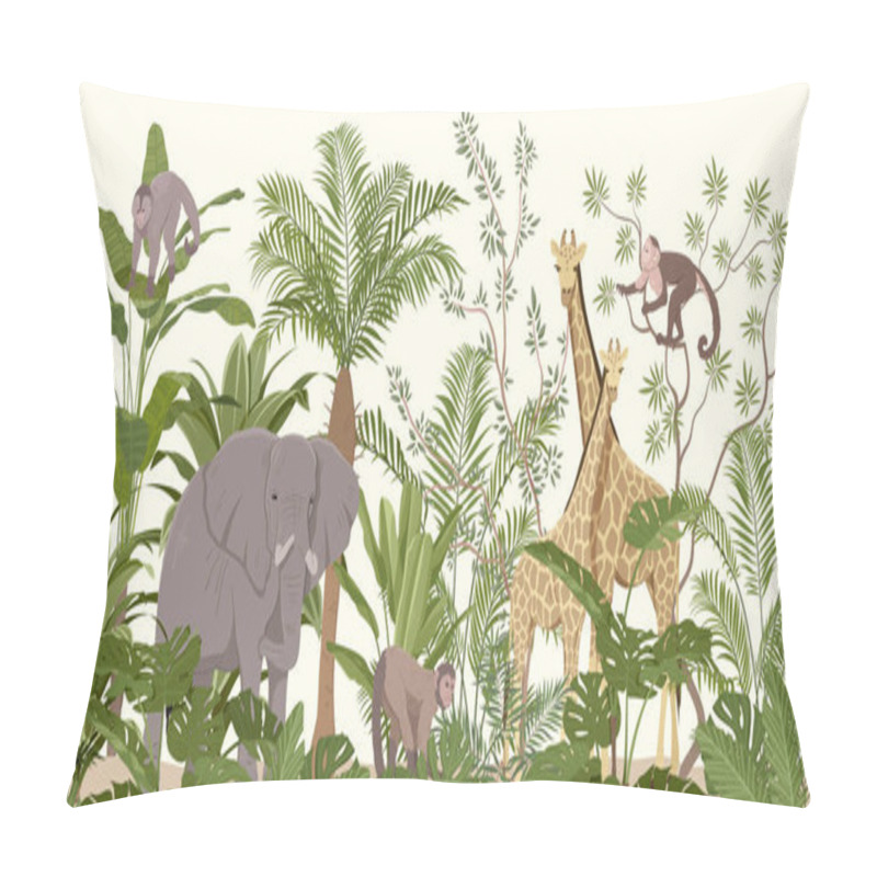 Personality  Jungle Animal Wallpaper With Tropical Vegetation Pillow Covers