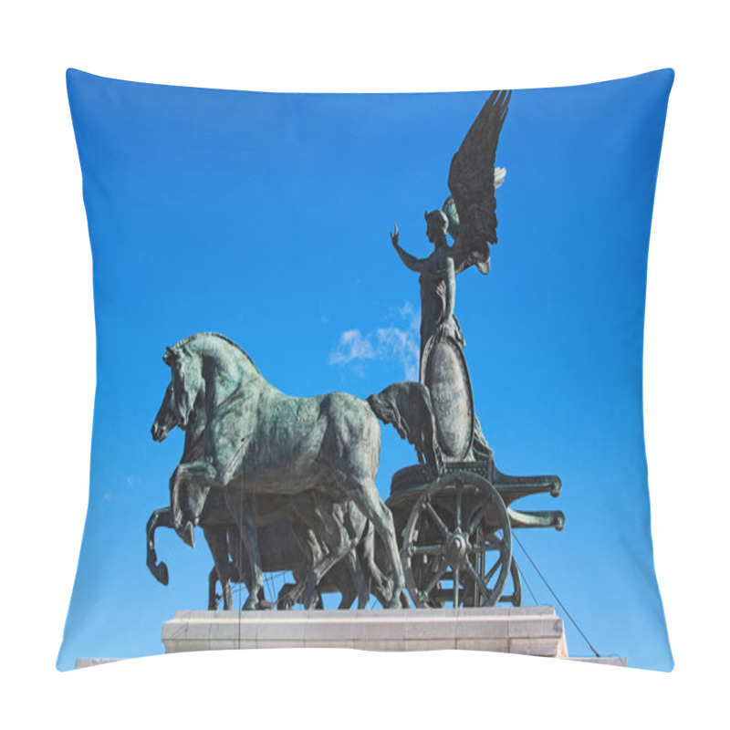 Personality  ROME, ITALY - JANUARY 6, 2017: Quadriga On Top Of Monument Vittorio Emanuele II In Rome. Statue Of Goddess Victoria Riding On Quadriga Was Made In 1911-1935 Pillow Covers