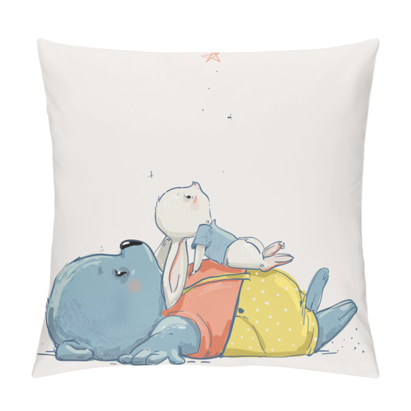 Personality  Cute Cartoon Teddy Bear With Little White Hare Pillow Covers