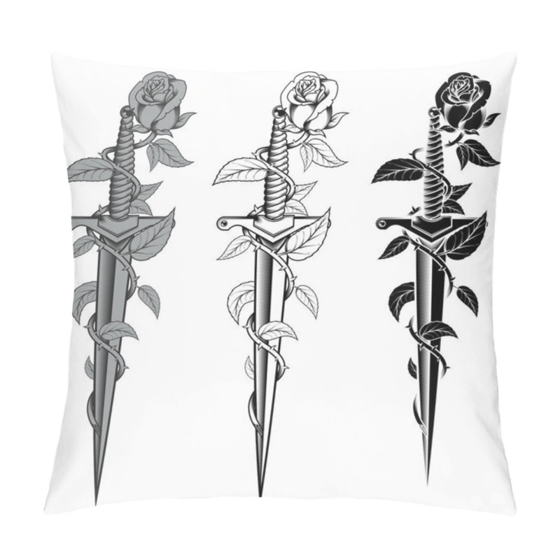 Personality  Rose With Dagger In Black And White Pillow Covers