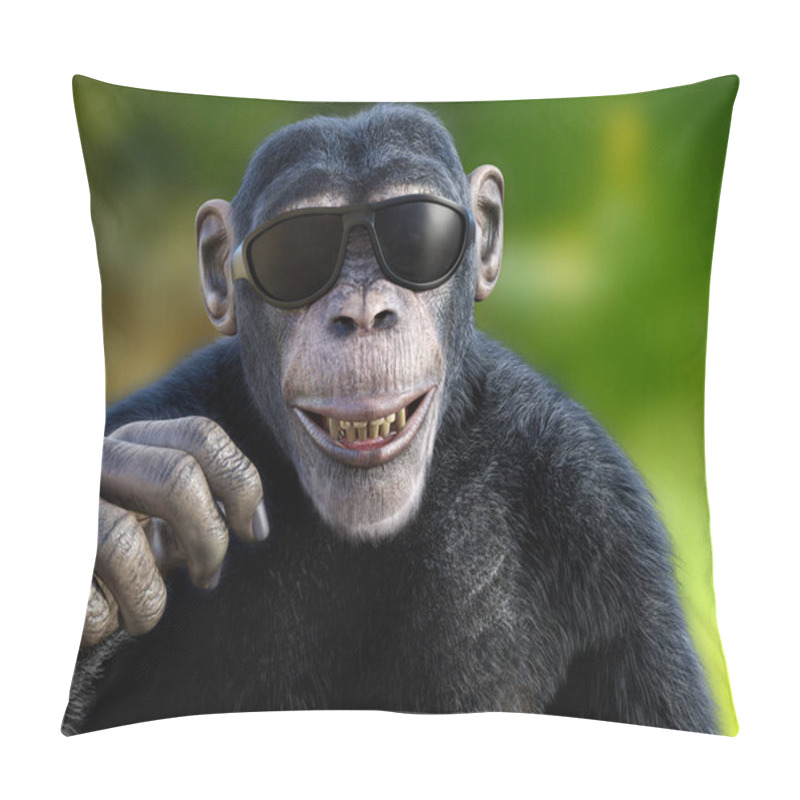 Personality  3D Rendering Of A Chimpanzee Wearing Sunglasses. Pillow Covers