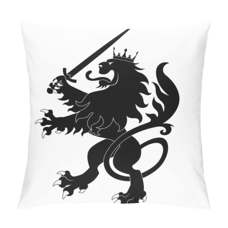 Personality  Black Heraldic Lion With Sword Pillow Covers