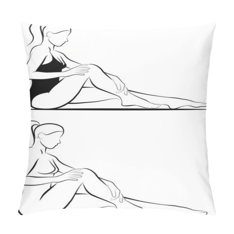 Personality  Sketch Of Woman Massaging Her Leg Pillow Covers