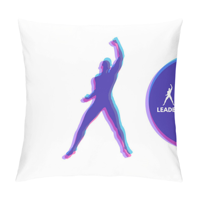 Personality  Leadership Concept. Standing Man. Human With Arm Up. Silhouette For Sport Championship. The Victory Celebration. Vector Illustration. Pillow Covers