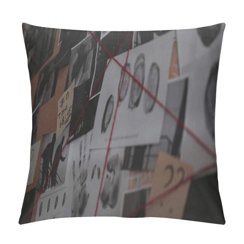 Personality  Detective Board With Crime Scene Photos, Stickers, Clues And Red Thread, Closeup Pillow Covers