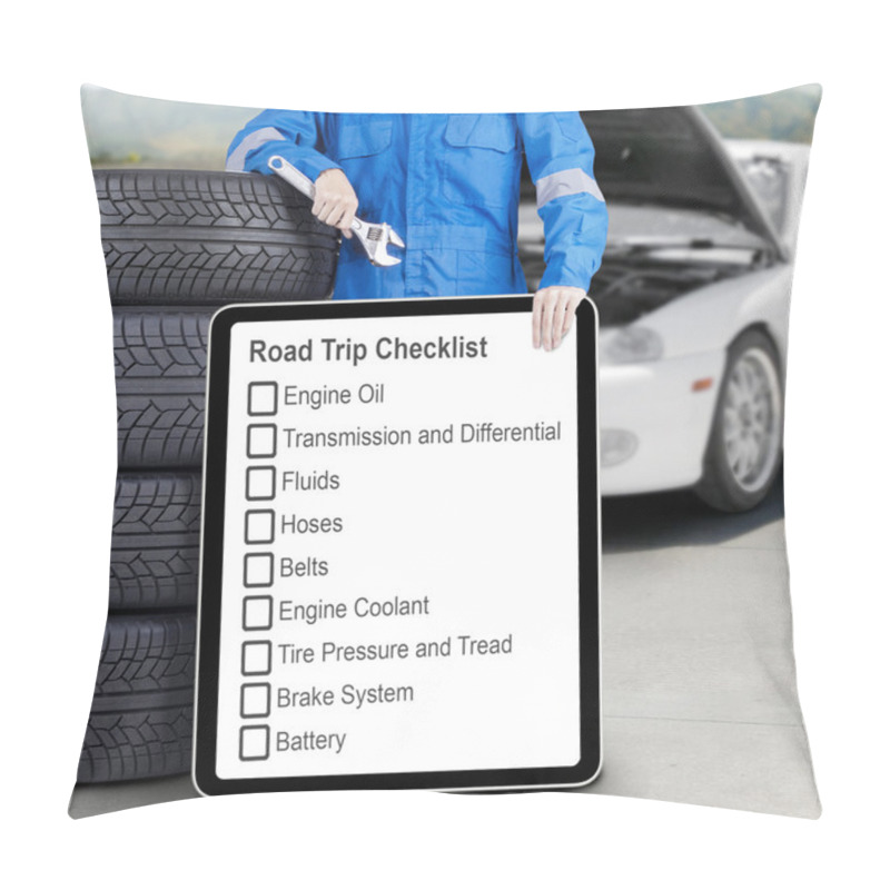 Personality  Mechanic With Tires And Road Trip Tips Pillow Covers