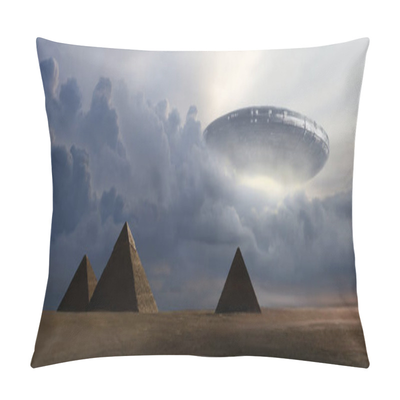 Personality  3D Rendering Of A Flying  Saucer On Pyramids Pillow Covers