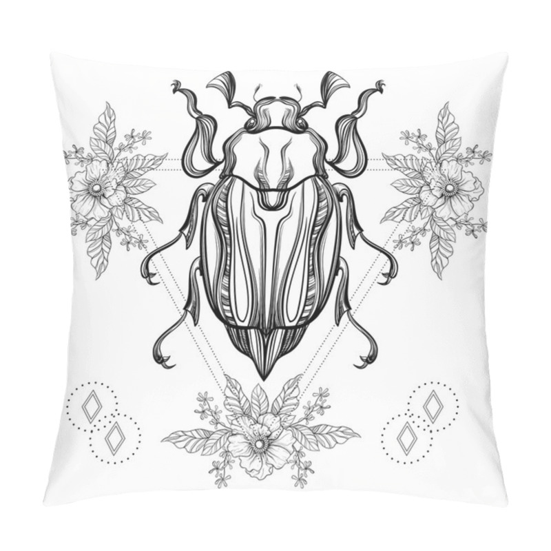 Personality  Boho Tattoo. Blackwork Scarab Beetle, May Bug In Hipster Triangl Pillow Covers