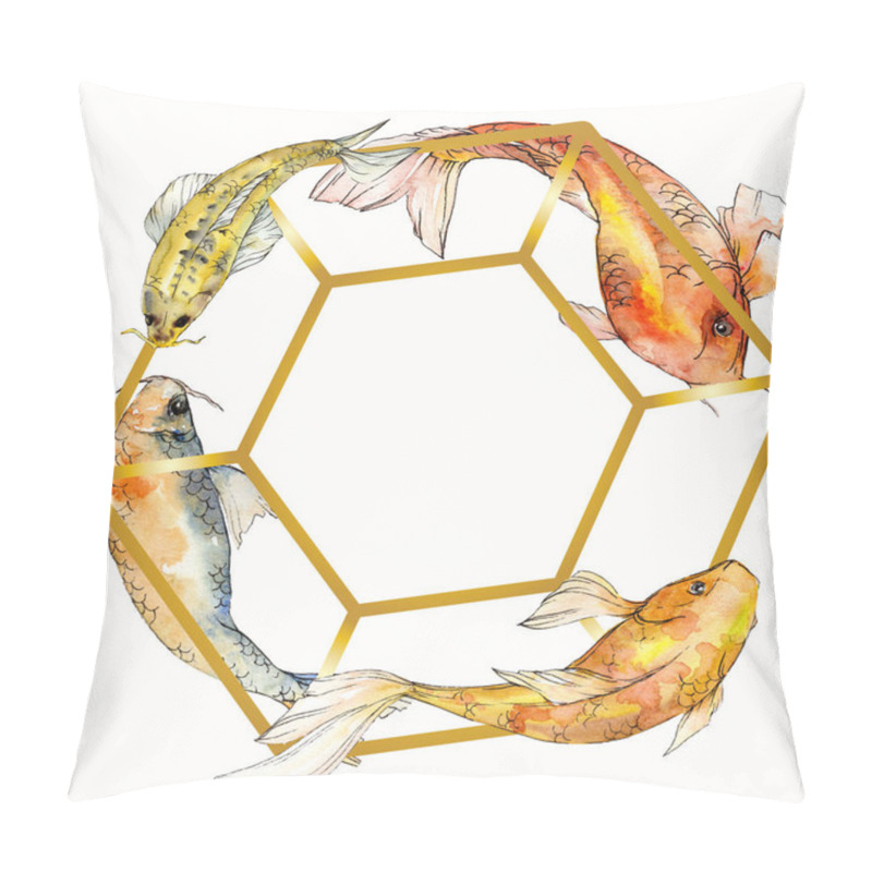 Personality  Watercolor Aquatic Underwater Tropical Fish Set. Red Sea And Exotic Fishes Inside: Goldfish. Frame Border Square. Pillow Covers